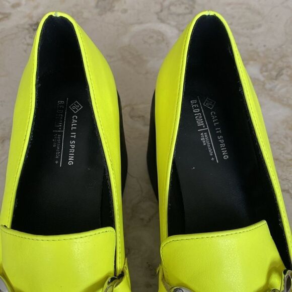 Call It Spring Noella Chain Platform Neon Green Vegan Leather Chunky Loafers - Picture 9 of 13